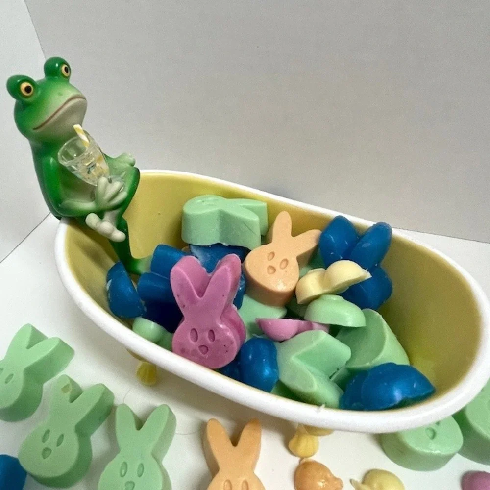 Whimsical Drinking Frog Soap Dish Planter with 45 Handcrafted Duck & Bunny Soaps